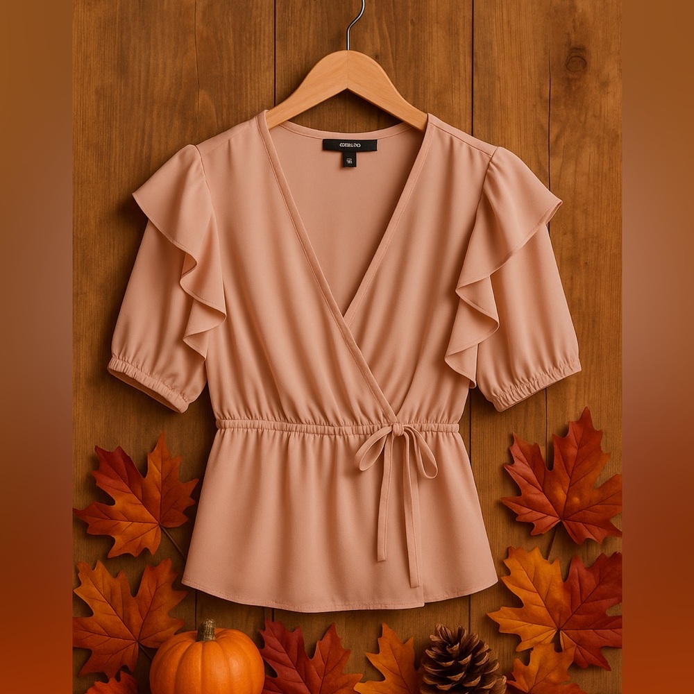 Express Blush Wrap Ruffle Sleeve Blouse Size S